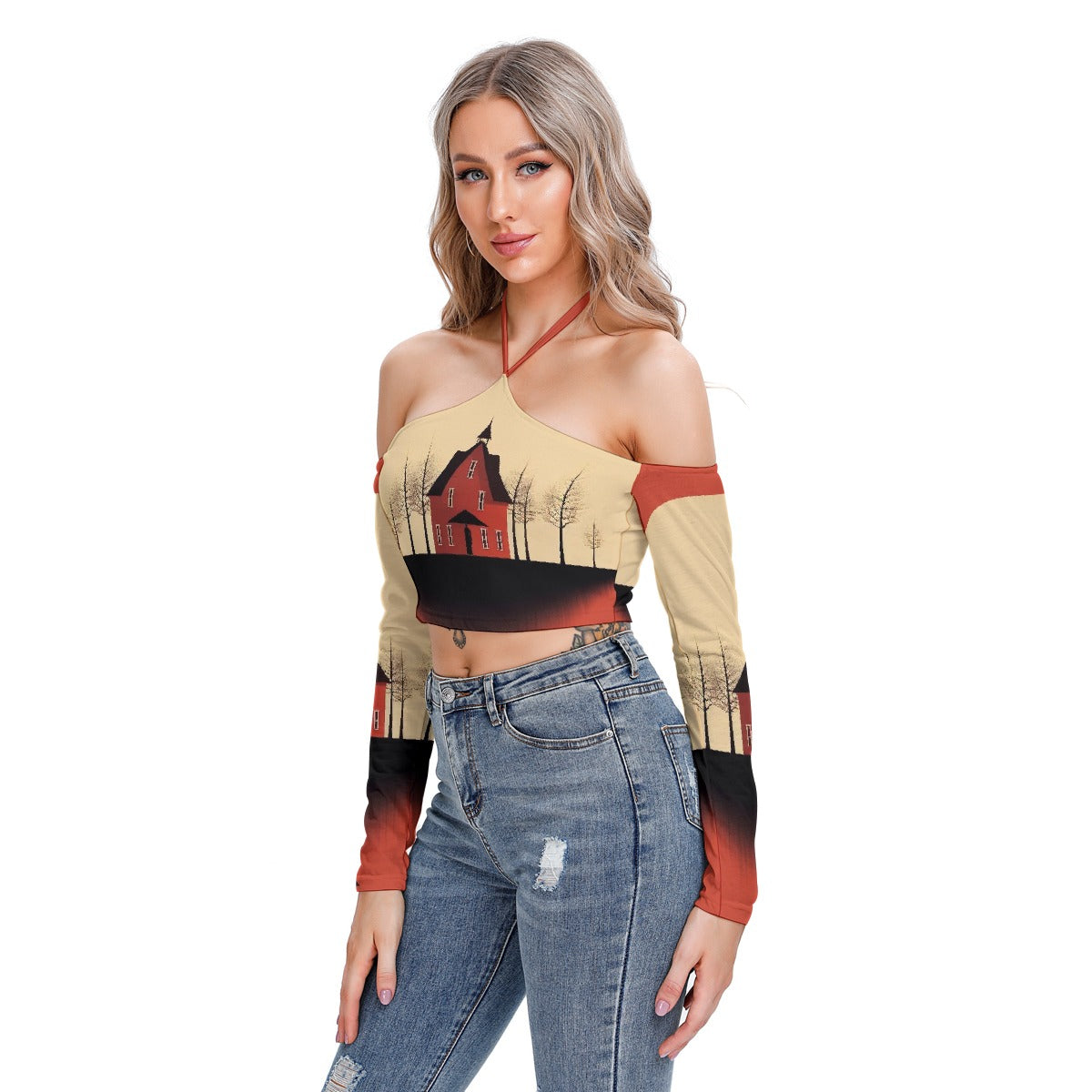 All-Over Print Women's Halter Lace-up Top