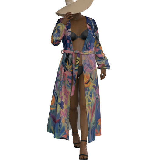 All-Over Print Women's Lace-up Chiffon Robe