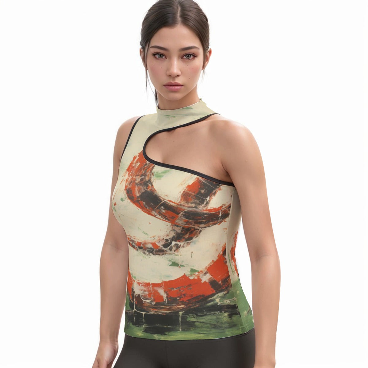All-Over Print Women's Halter Sleeveless Asymmetrical Tank Top