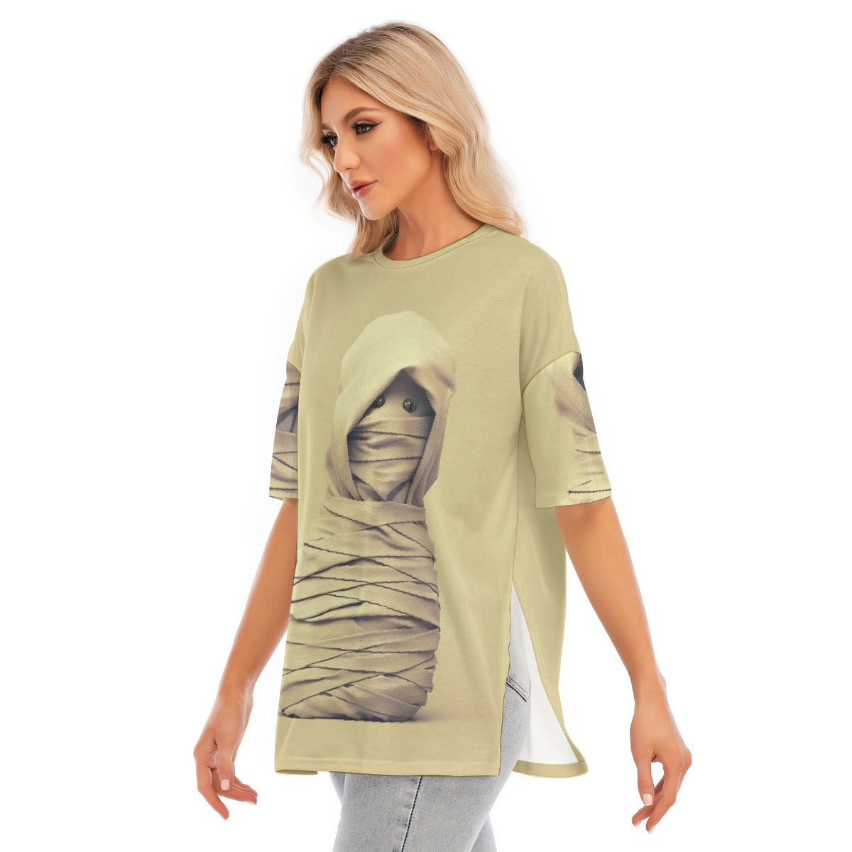 All-Over Print Women's Short Sleeves T-shirt With Hem Split