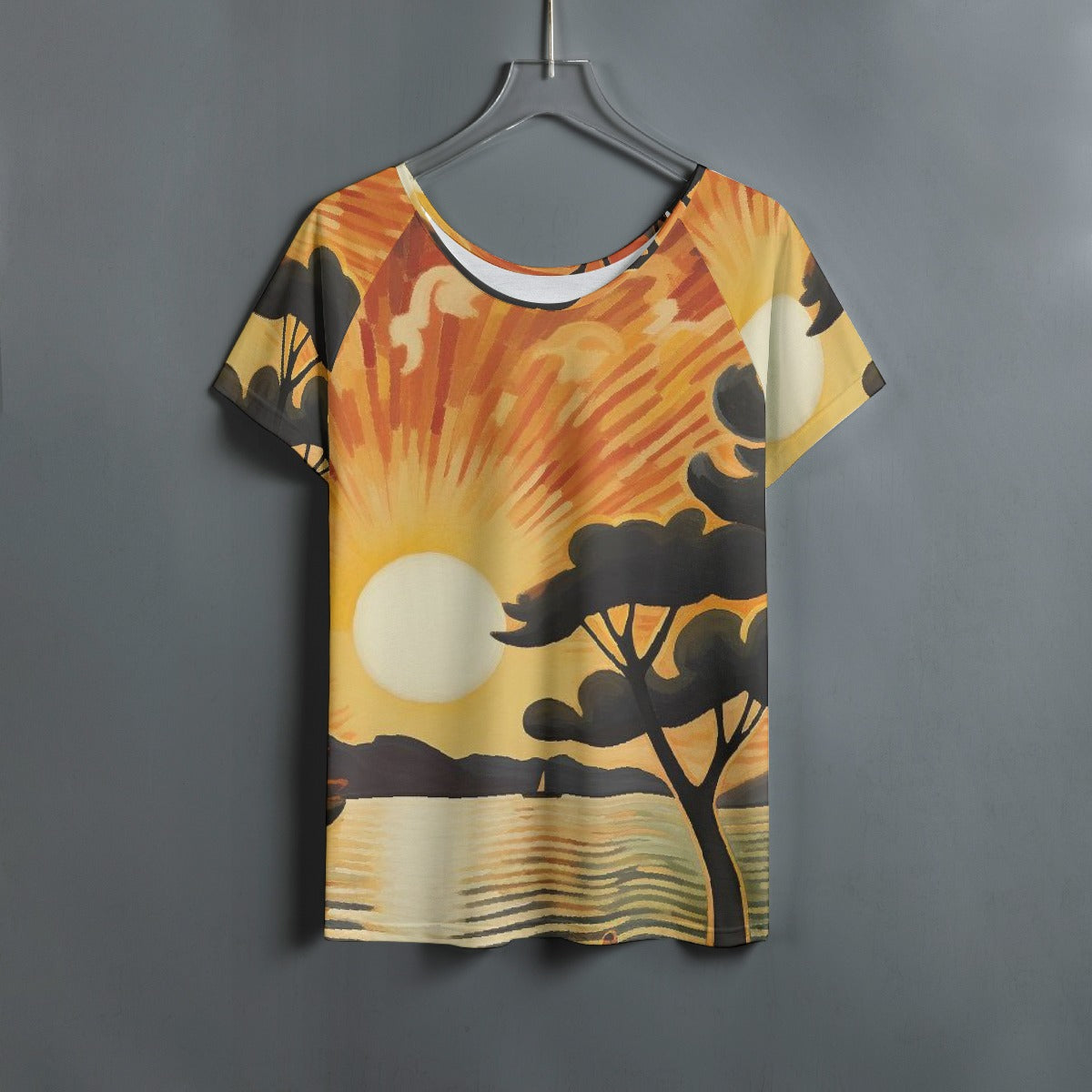 All-Over Print Women's Round Neck T-shirt With Raglan Sleeve