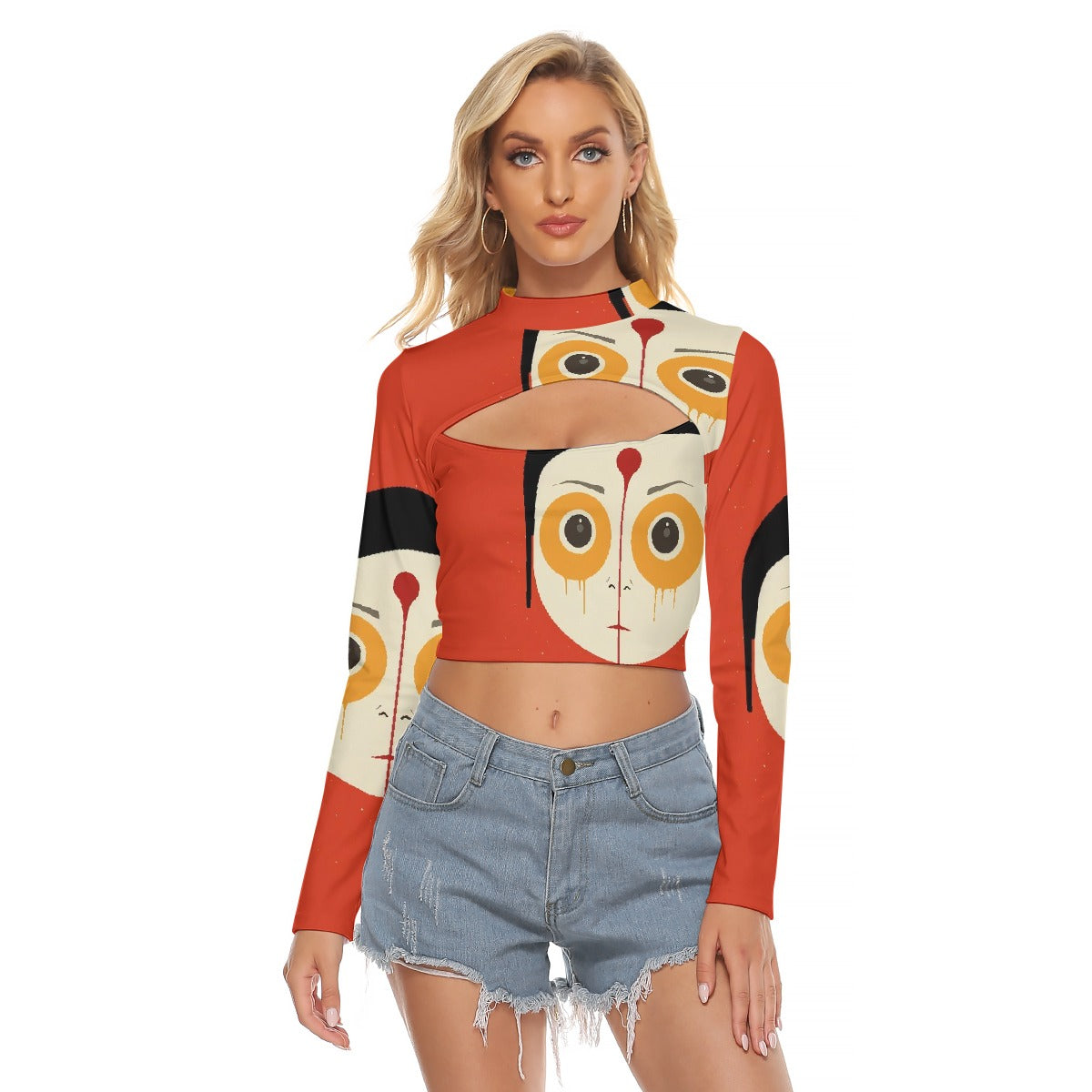 All-Over Print Women's Hollow Chest Keyhole Tight Crop Top