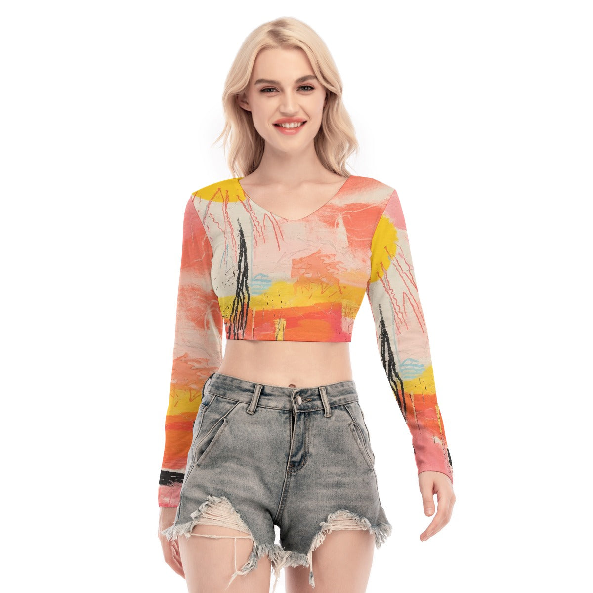 All-Over Print Women's Back Hollow T-shirt With Strap