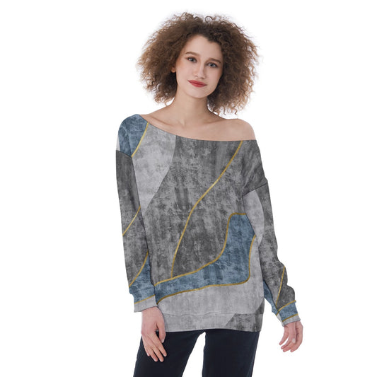 All-Over Print Oversized Women's Off-Shoulder Sweatshirt