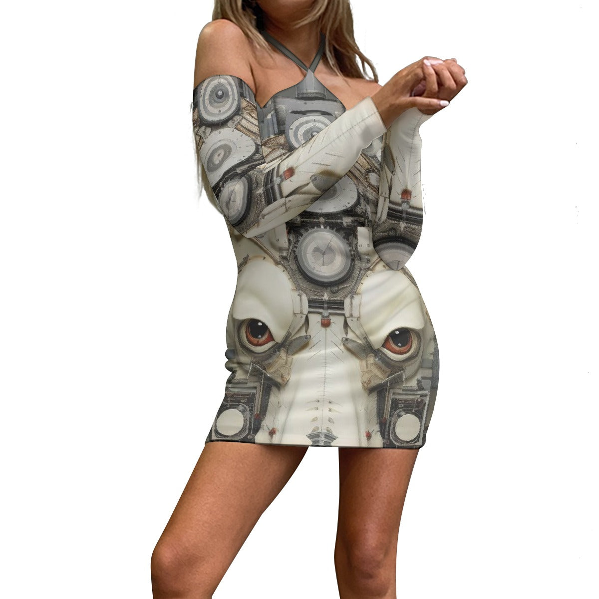 All-Over Print Women's Halter Lace-up Dress