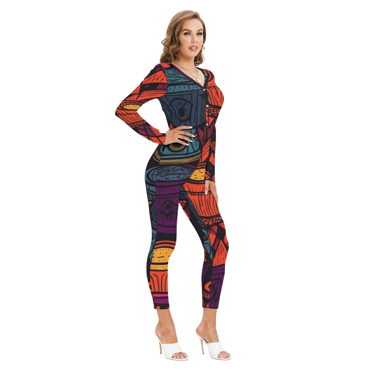 All-Over Print Women's Plunging Neck Jumpsuit