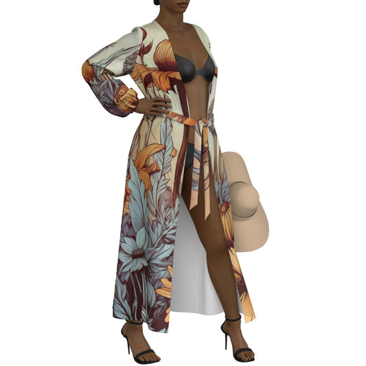 All-Over Print Women's Lace-up Chiffon Robe