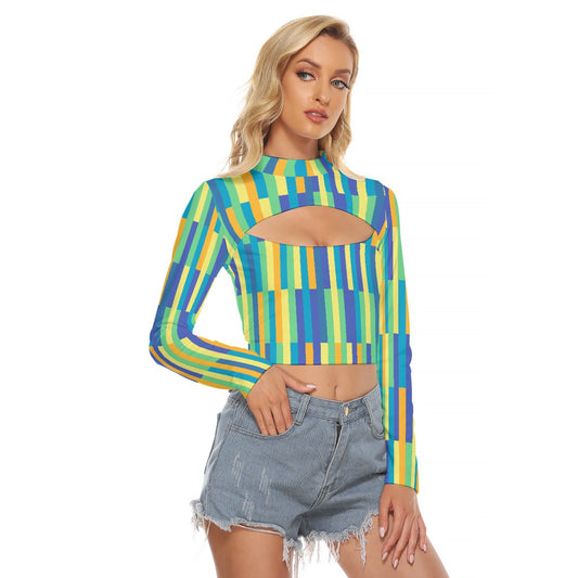 All-Over Print Women's Hollow Chest Keyhole Tight Crop Top