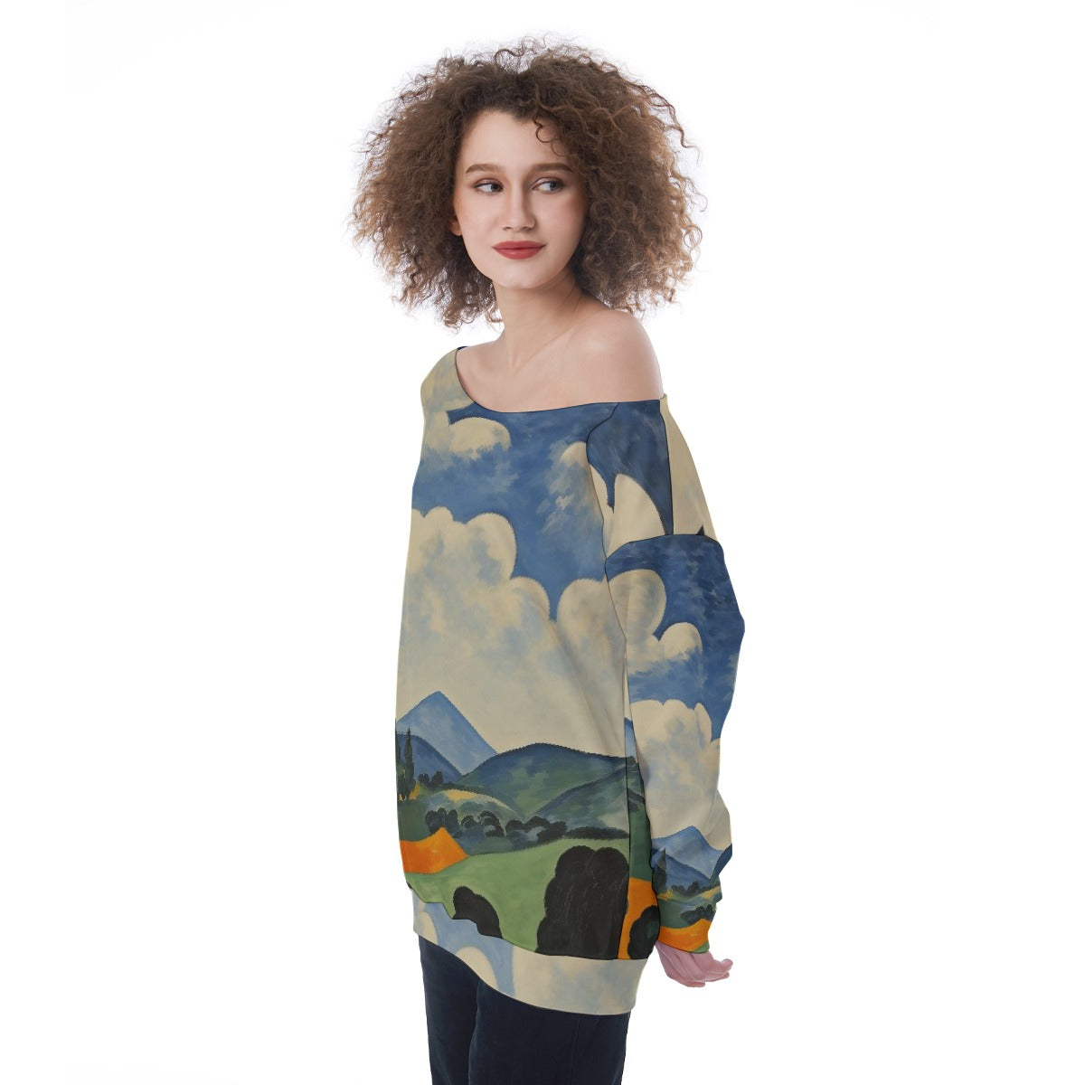 All-Over Print Oversized Women's Off-Shoulder Sweatshirt