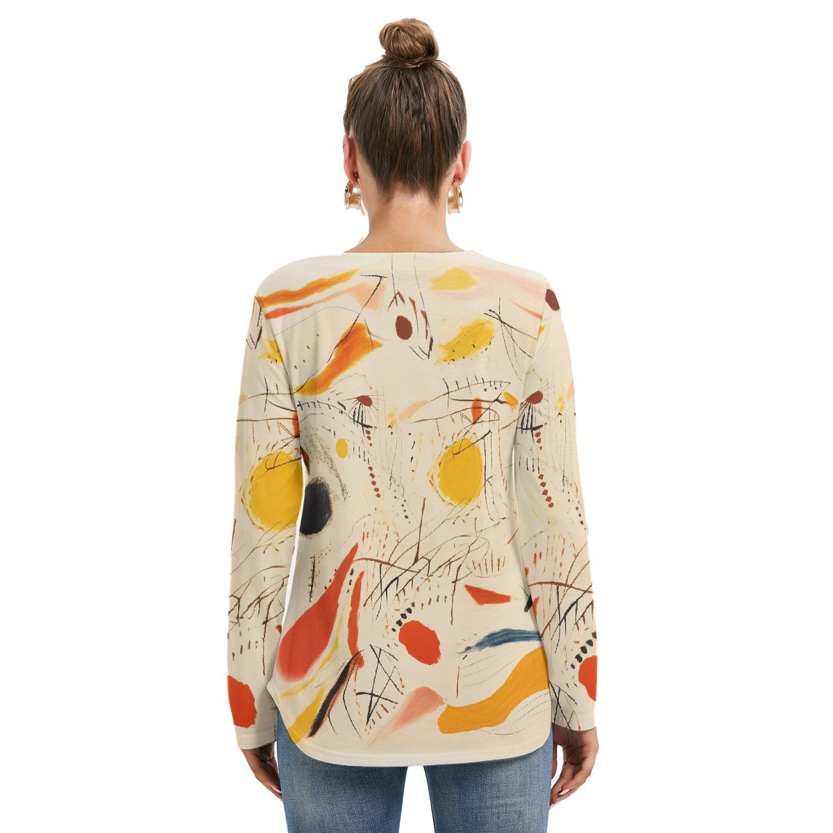 All-Over Print Women's Long Sleeve Neckline Tie Sweatshirt