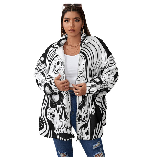 All-Over Print Unisex Borg Fleece Stand-up Collar Coat With Zipper Closure(Plus Size)