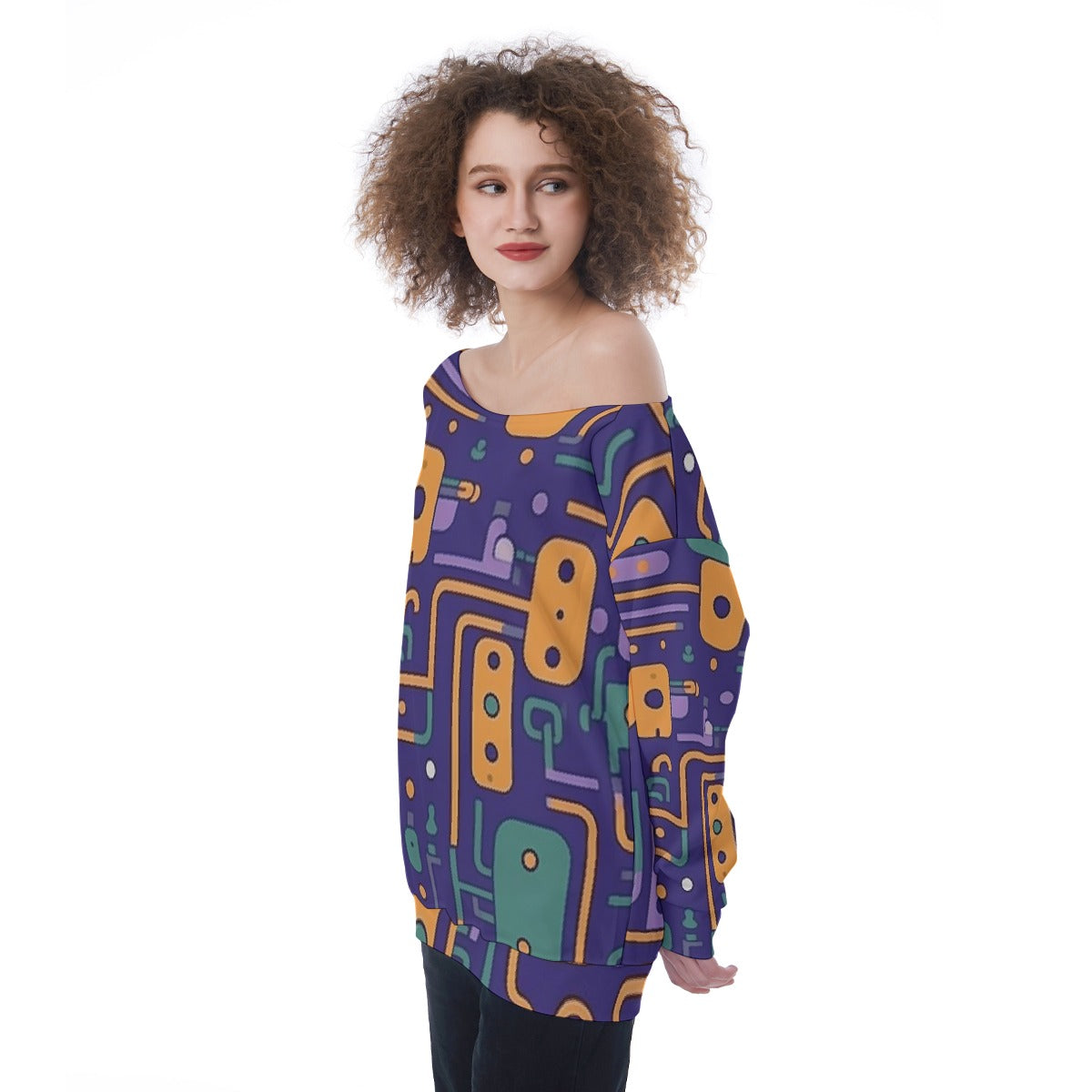 All-Over Print Oversized Women's Off-Shoulder Sweatshirt