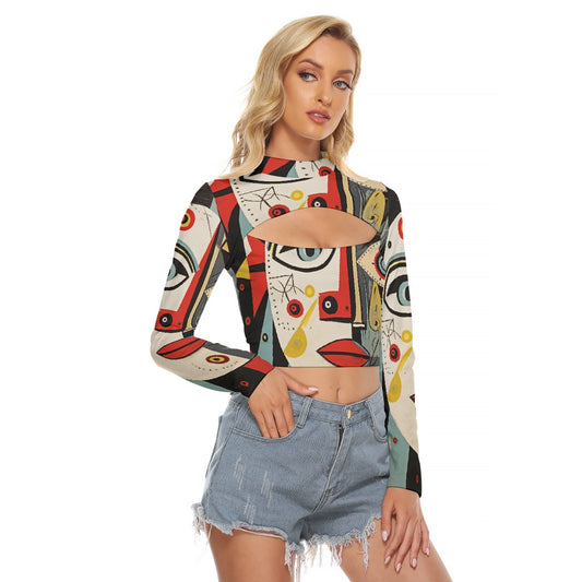 All-Over Print Women's Hollow Chest Keyhole Tight Crop Top