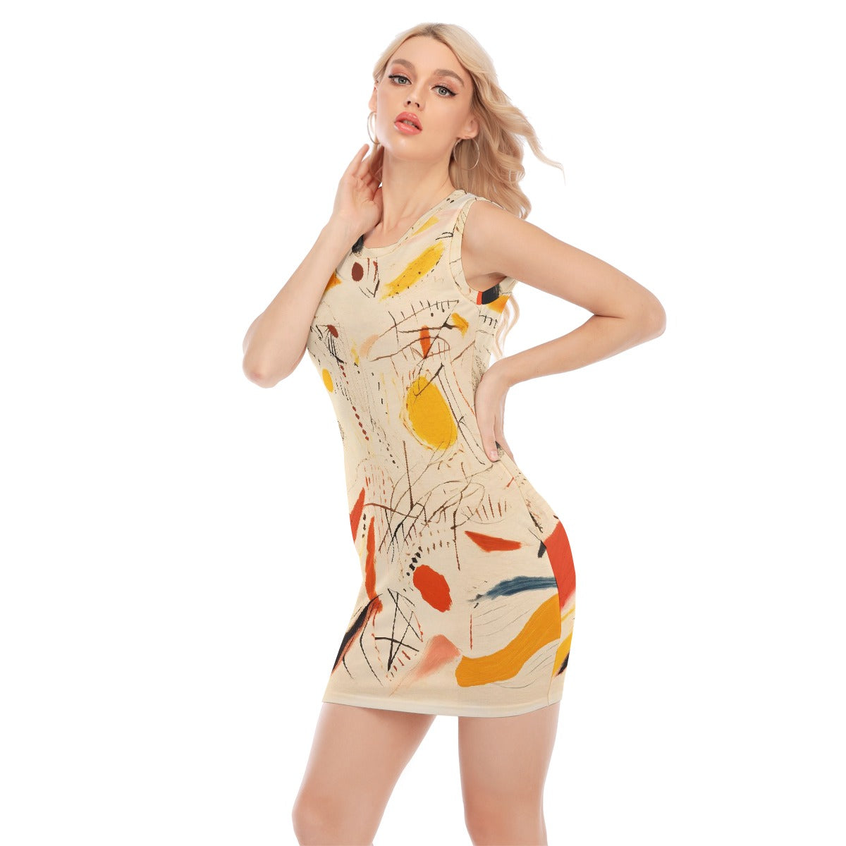 All-Over Print Women's O-neck Sleeveless Hip Skirt