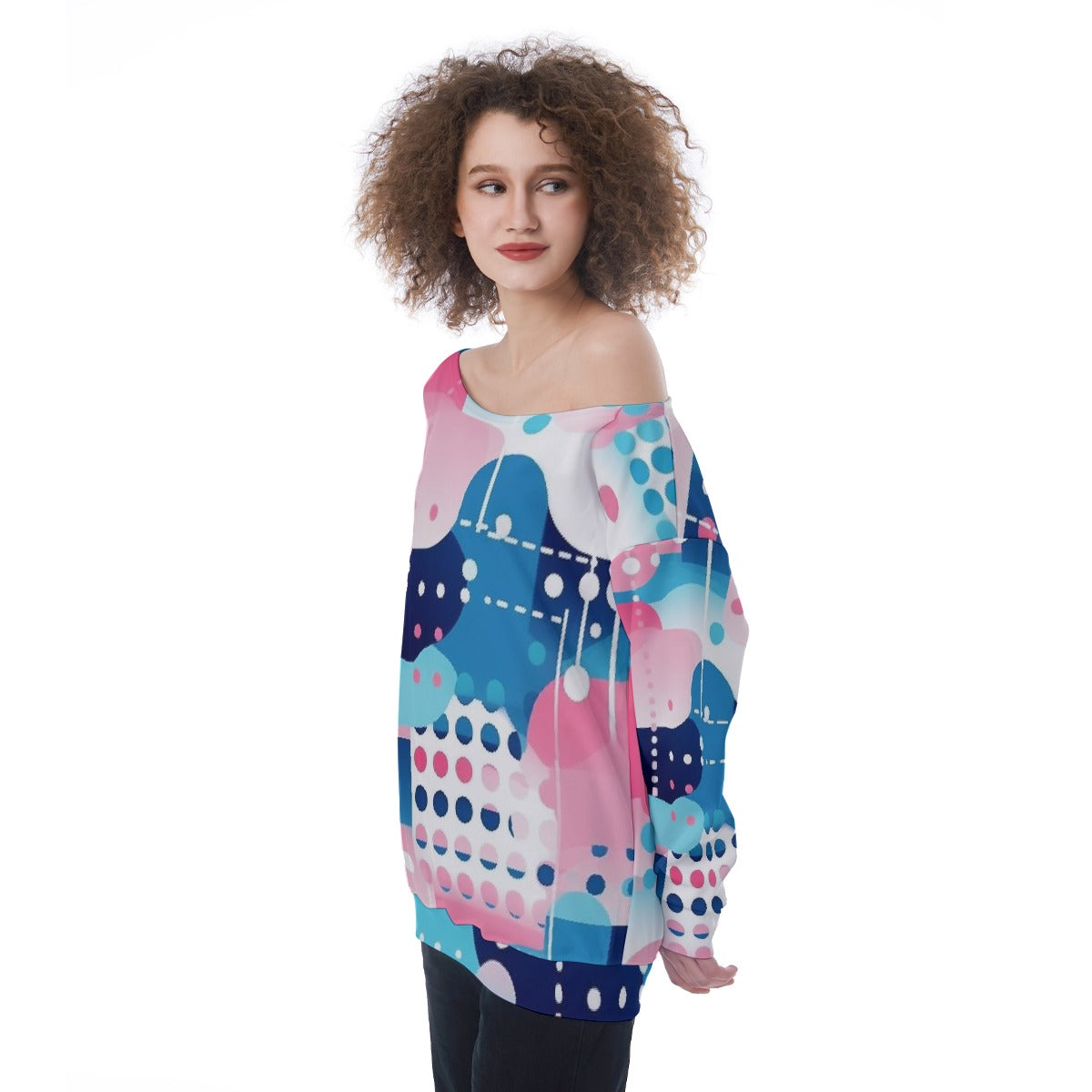 All-Over Print Oversized Women's Off-Shoulder Sweatshirt