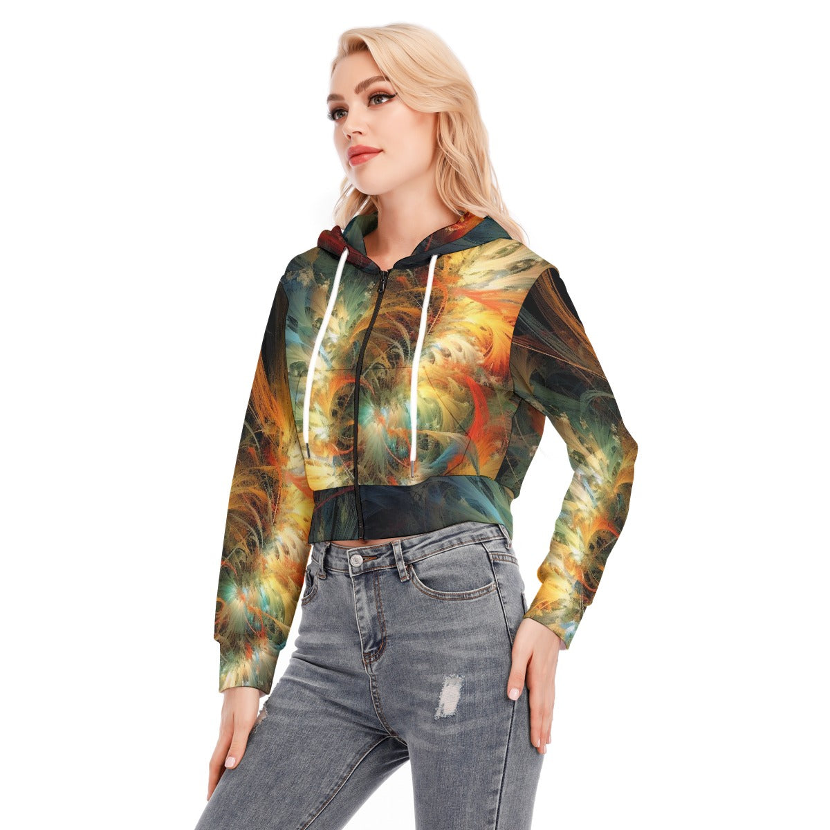 All-Over Print Women's Crop Top Hoodie With Zipper Closure