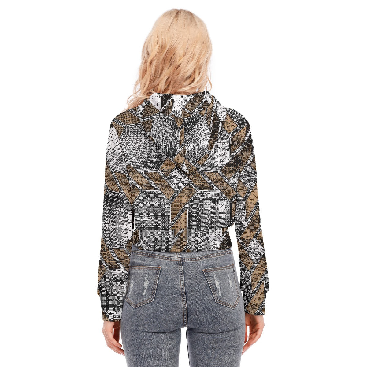 All-Over Print Women's Crop Top Hoodie With Zipper Closure