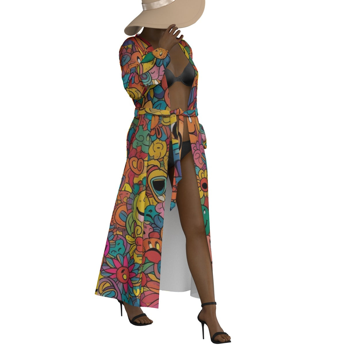 All-Over Print Women's Lace-up Chiffon Robe