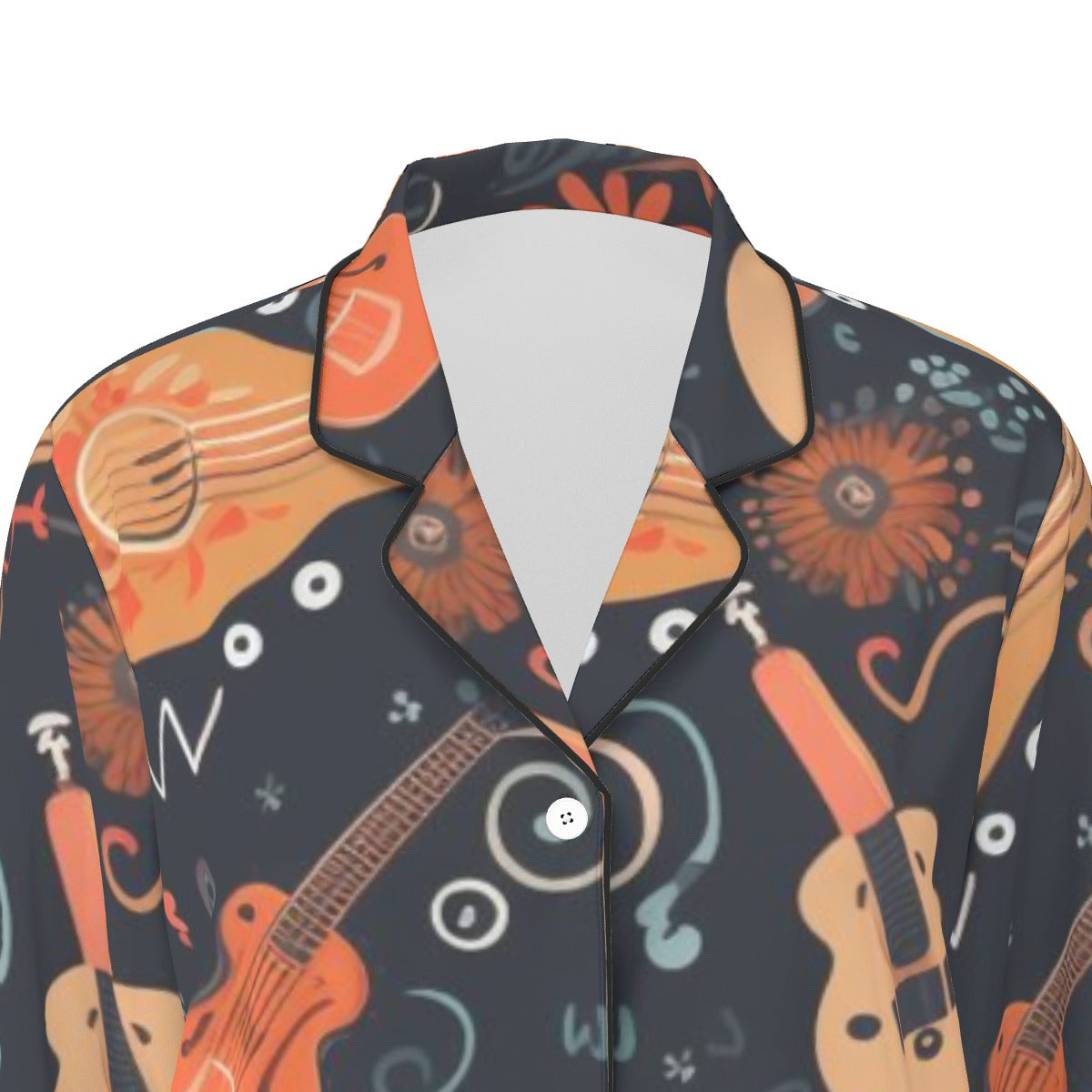 All-Over Print Women's Long Sleeve Pajama Set With Black Contrast Piping