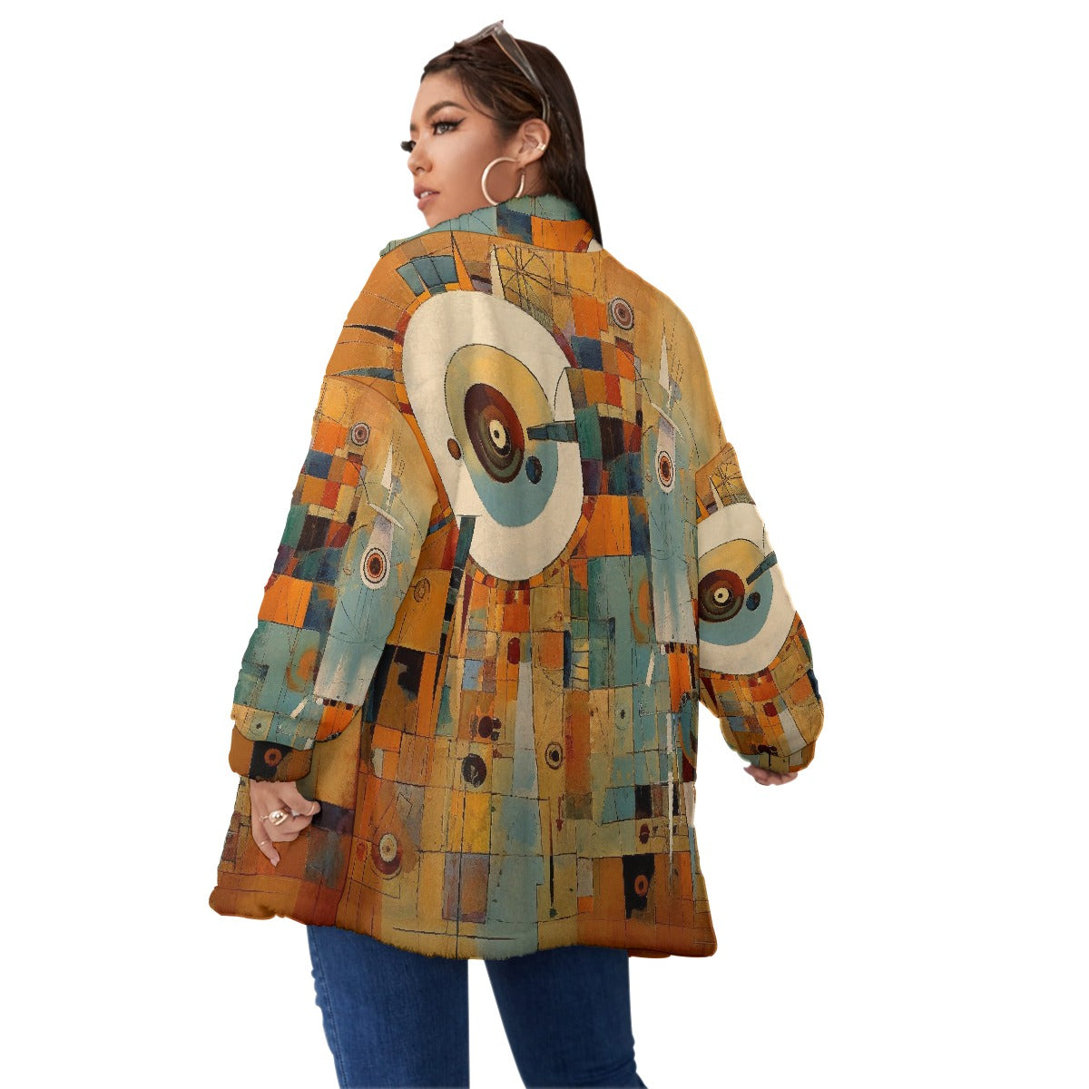 All-Over Print Unisex Borg Fleece Stand-up Collar Coat With Zipper Closure(Plus Size)