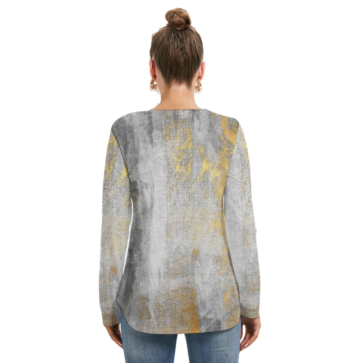 All-Over Print Women's Long Sleeve Neckline Tie Sweatshirt