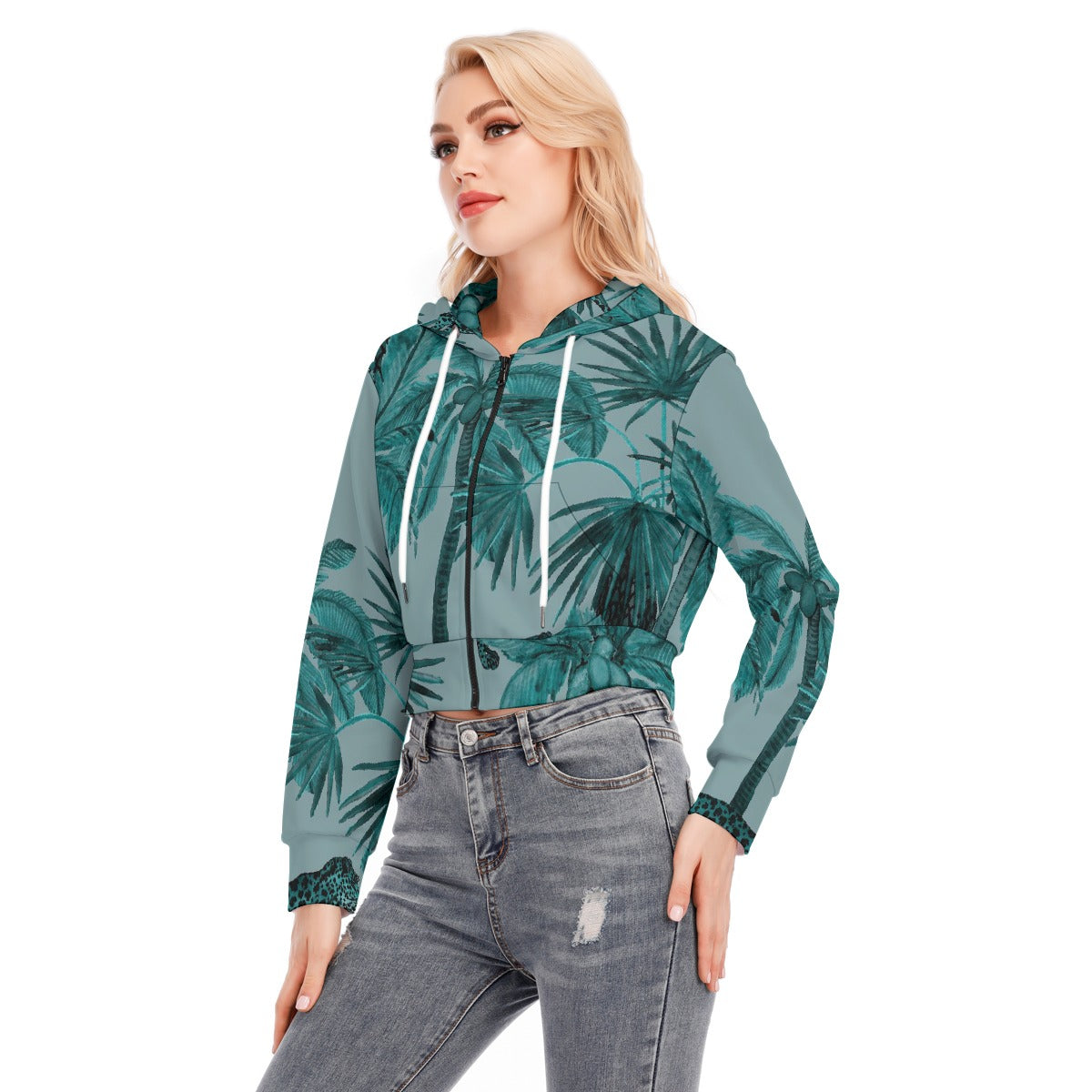 All-Over Print Women's Crop Top Hoodie With Zipper Closure