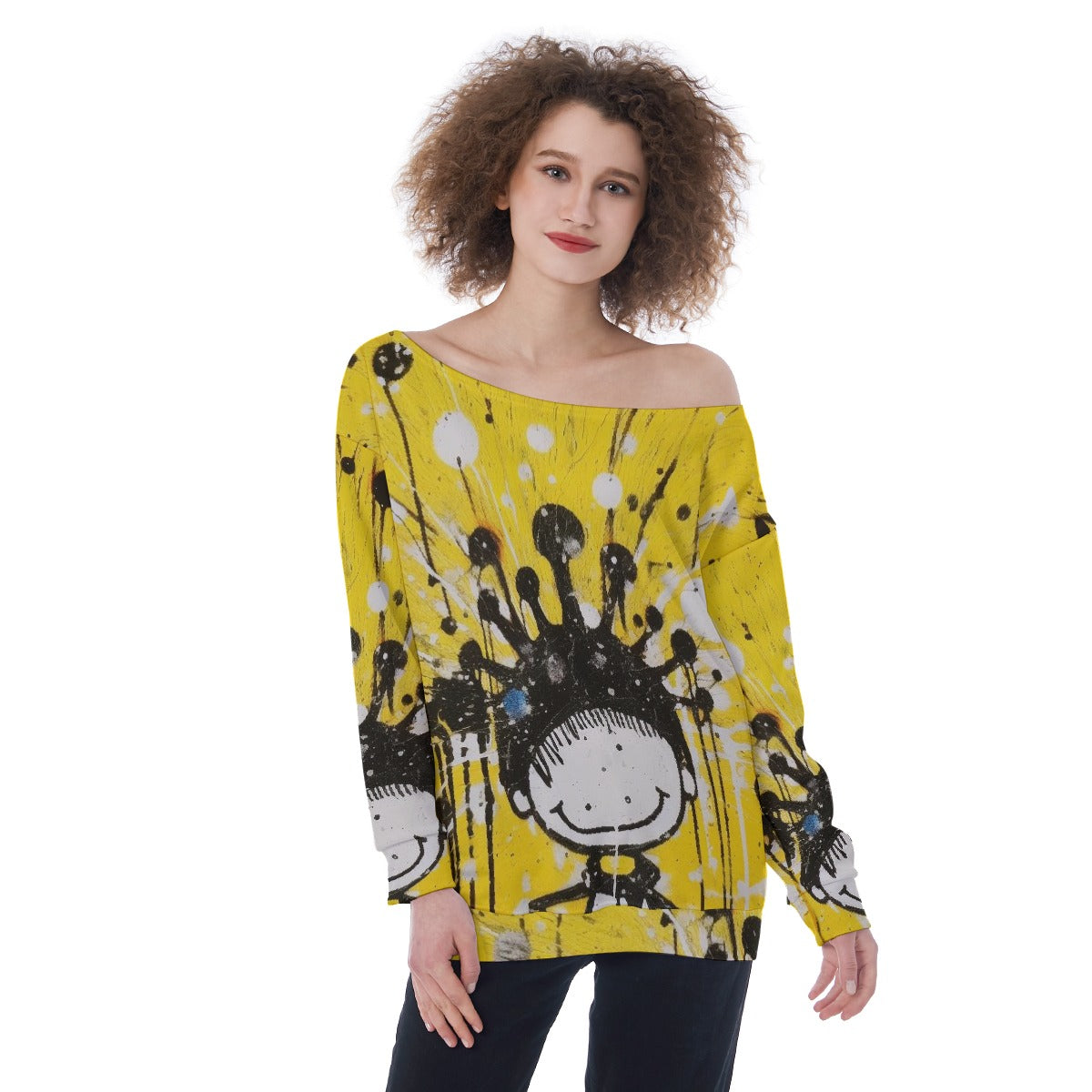 All-Over Print Oversized Women's Off-Shoulder Sweatshirt