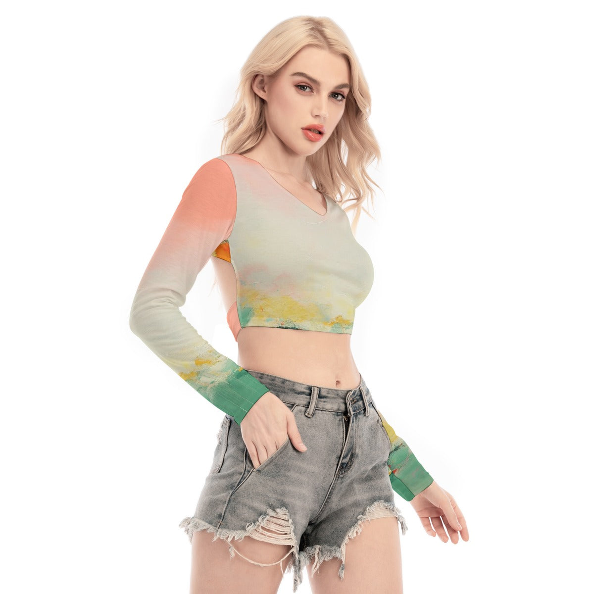 All-Over Print Women's Back Hollow T-shirt With Strap