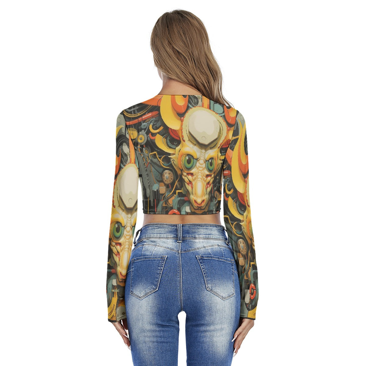 All-Over Print Women's Round Neck Crop Top T-Shirt