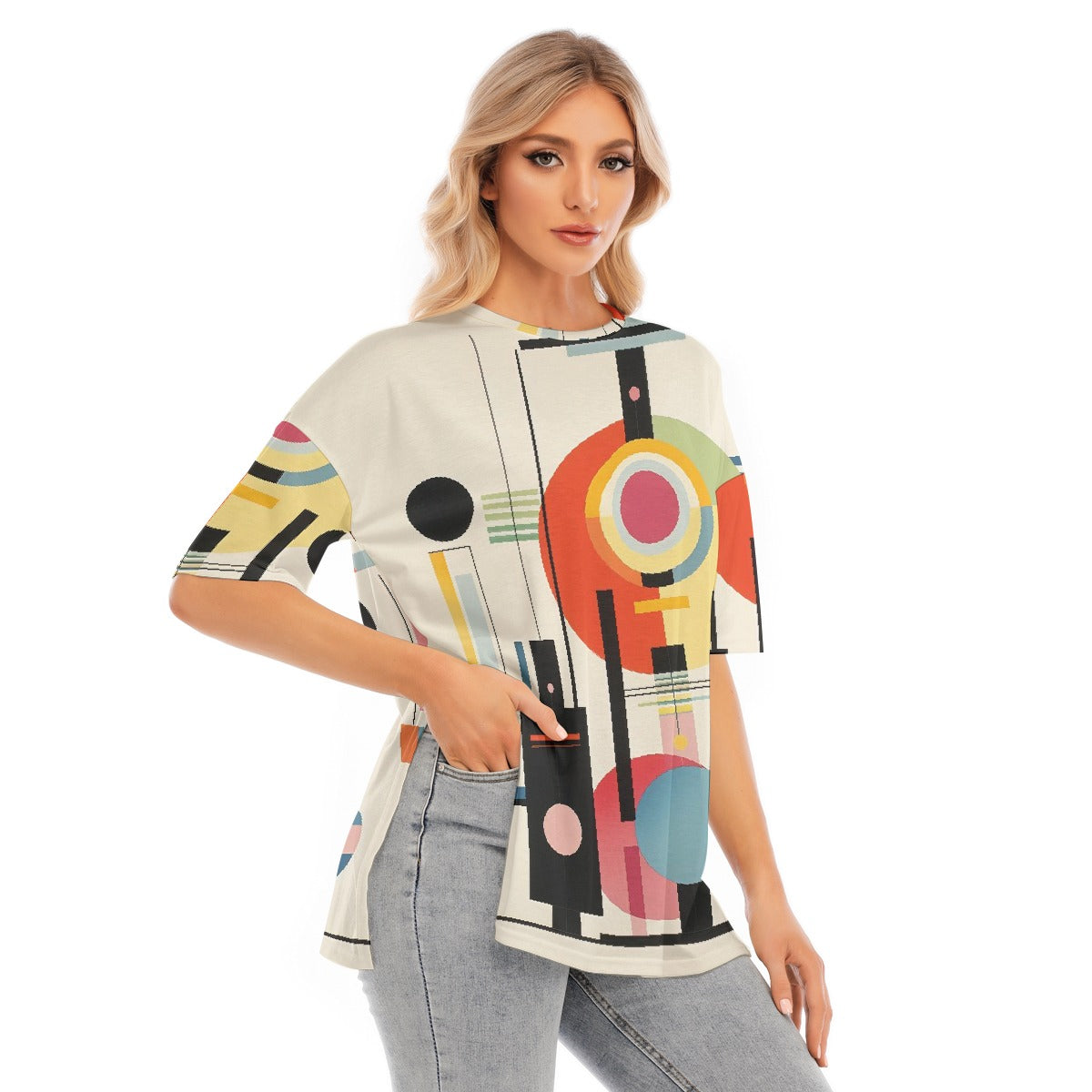 All-Over Print Women's Short Sleeves T-shirt With Hem Split