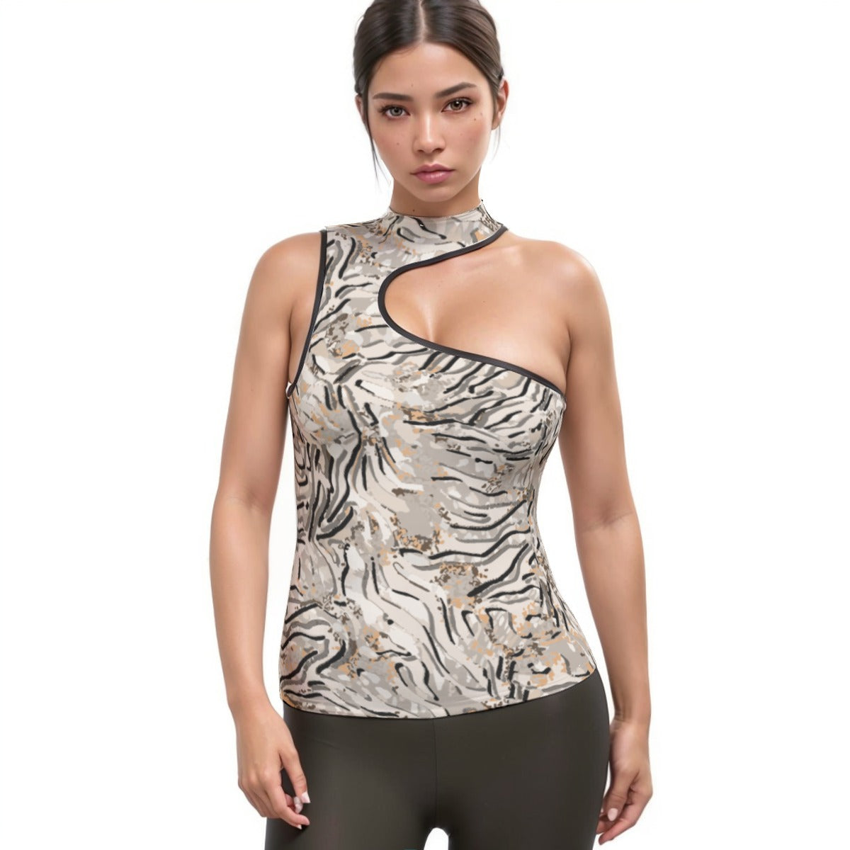 All-Over Print Women's Halter Sleeveless Asymmetrical Tank Top