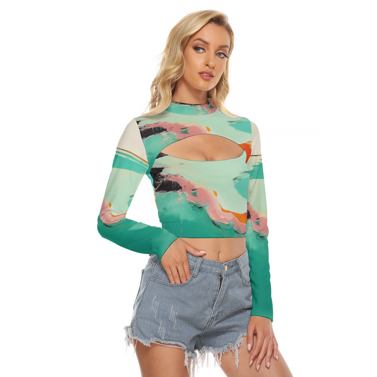 All-Over Print Women's Hollow Chest Keyhole Tight Crop Top