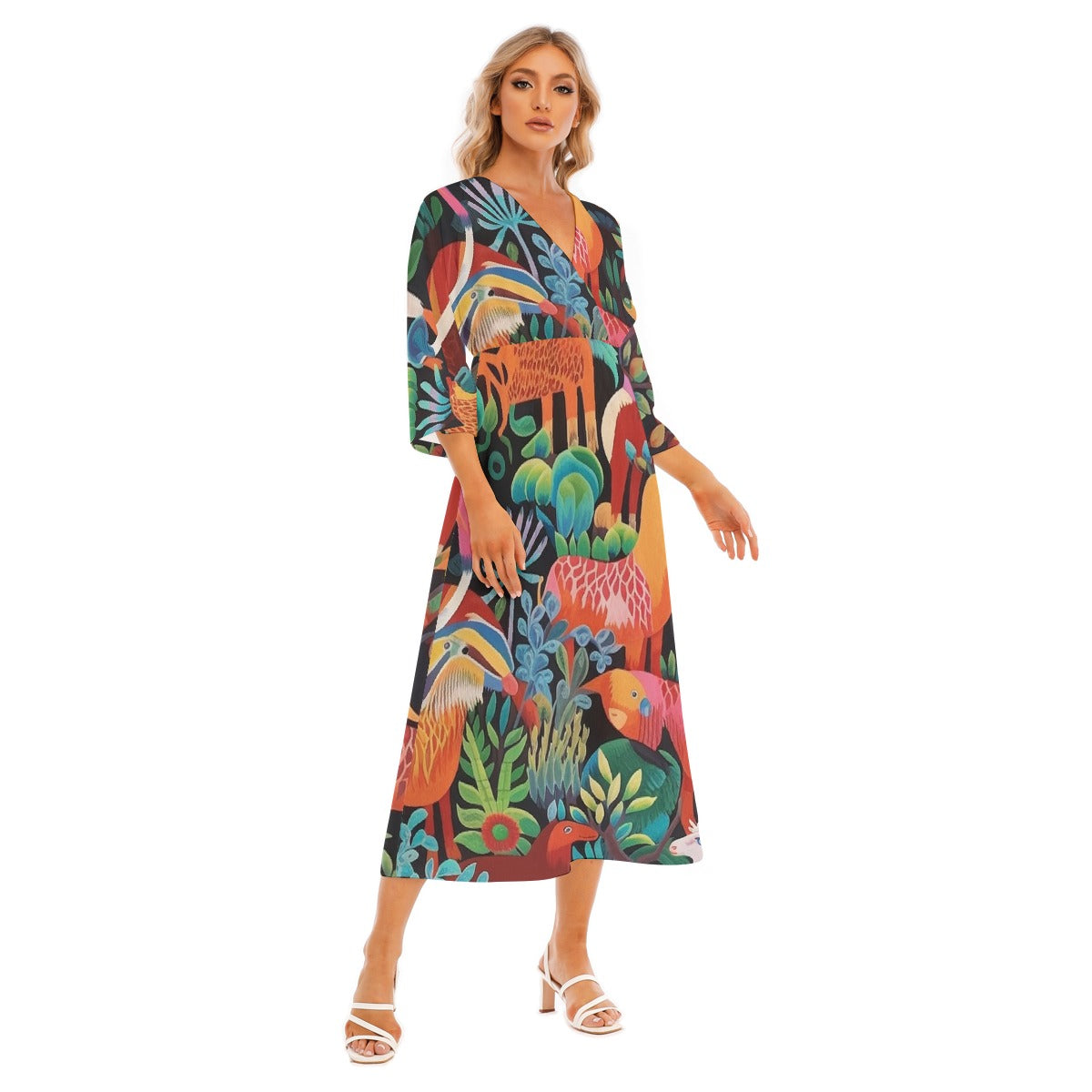 All-Over Print Women's Mid-Sleeve Long Dress