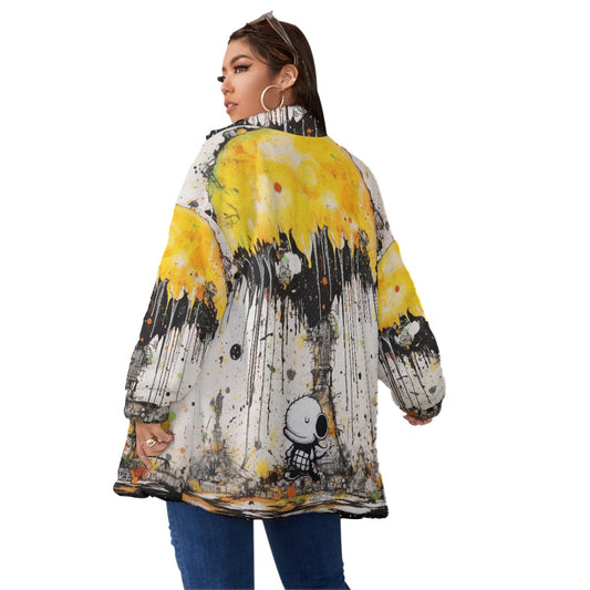 All-Over Print Unisex Borg Fleece Stand-up Collar Coat With Zipper Closure(Plus Size)