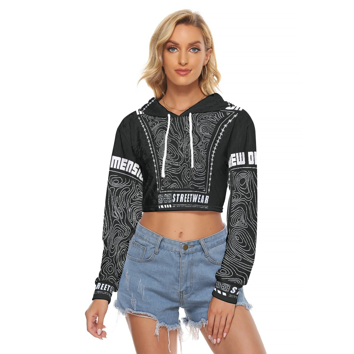 All-Over Print Women's Crop Top Hoodie|Velvet