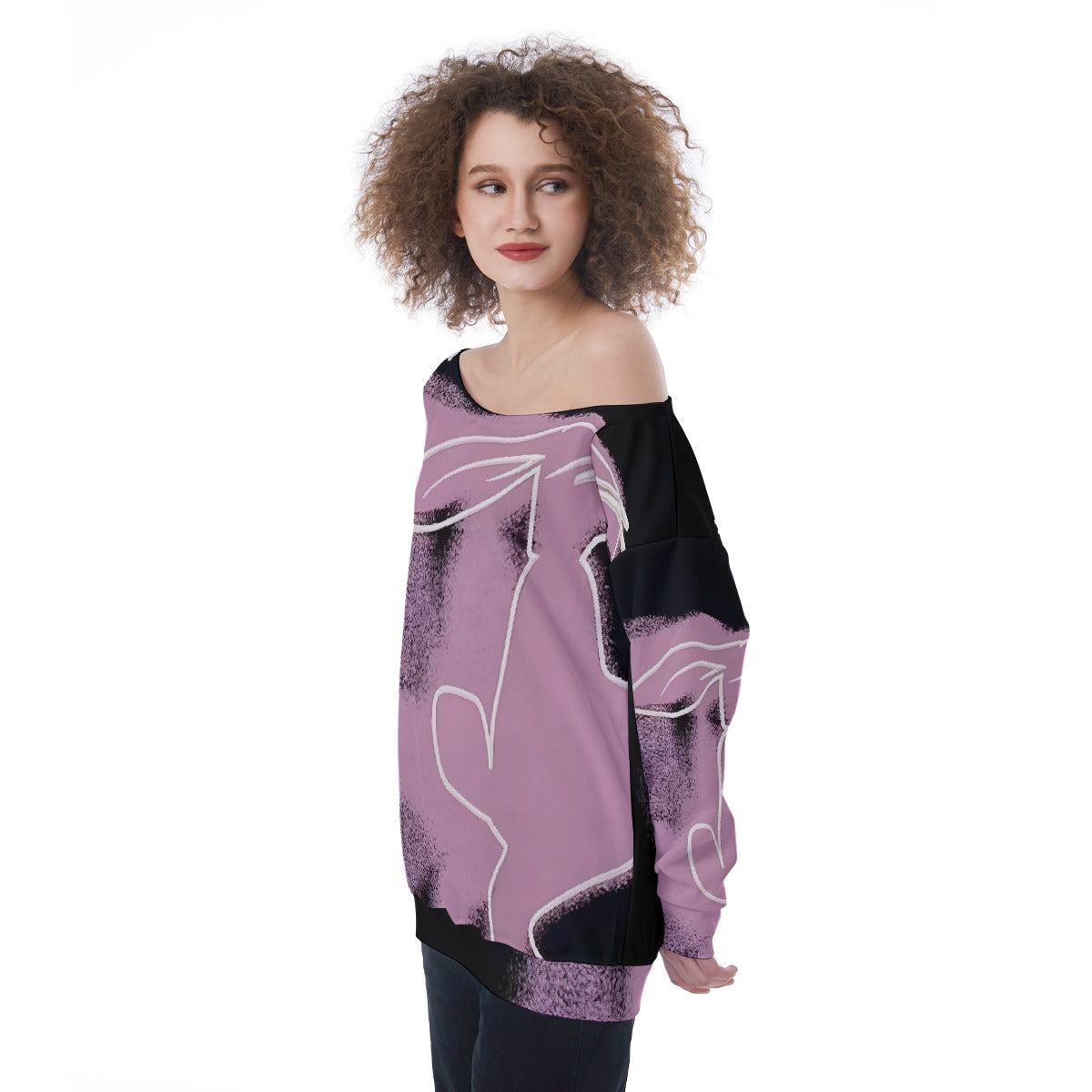 All-Over Print Oversized Women's Off-Shoulder Sweatshirt