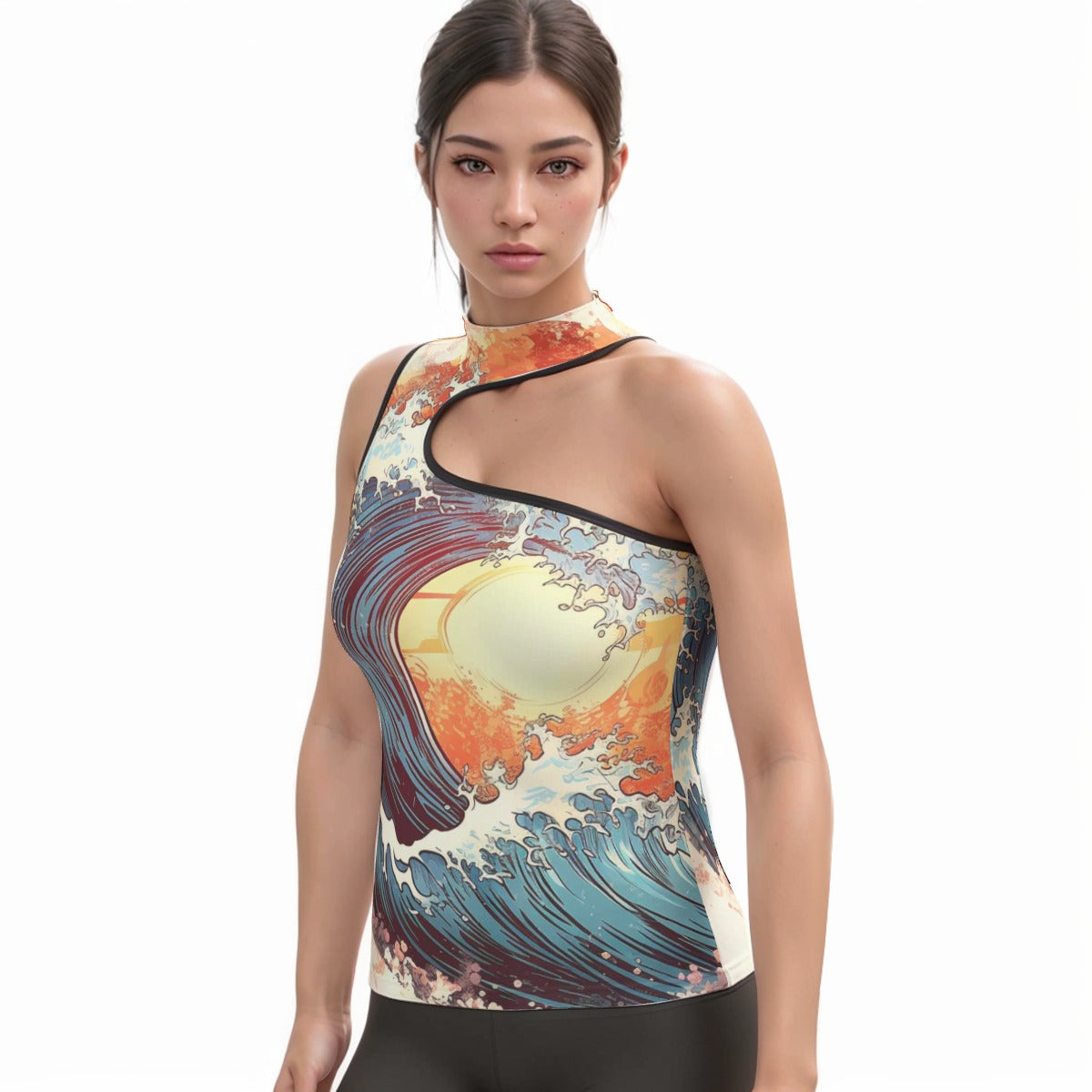 All-Over Print Women's Halter Sleeveless Asymmetrical Tank Top
