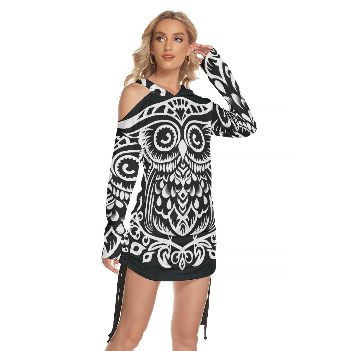All-Over Print Women's One-shoulder Dress With Waist Shirring