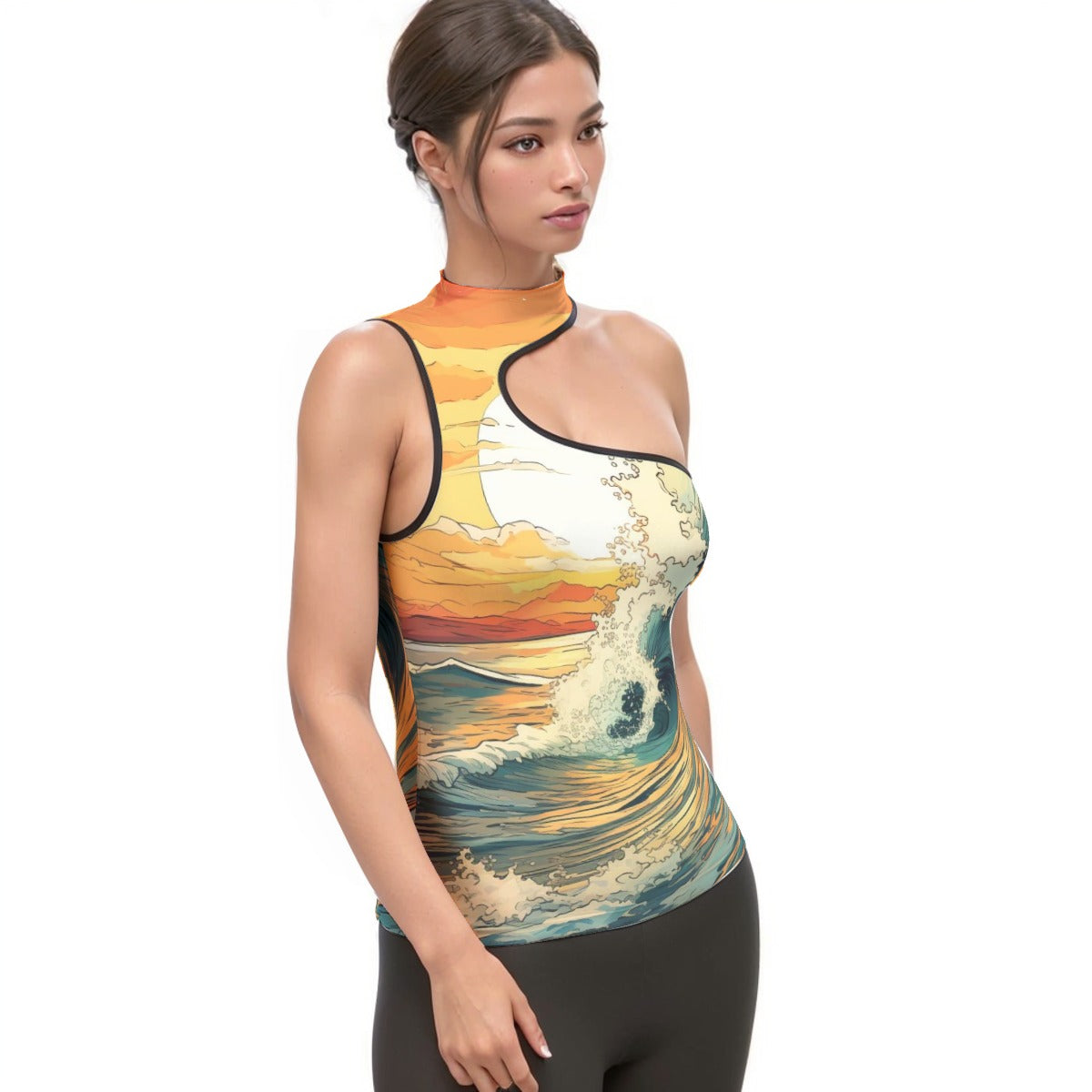 All-Over Print Women's Halter Sleeveless Asymmetrical Tank Top