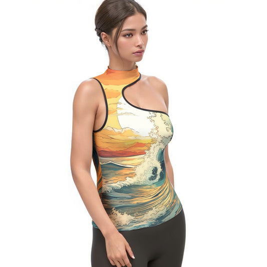 All-Over Print Women's Halter Sleeveless Asymmetrical Tank Top