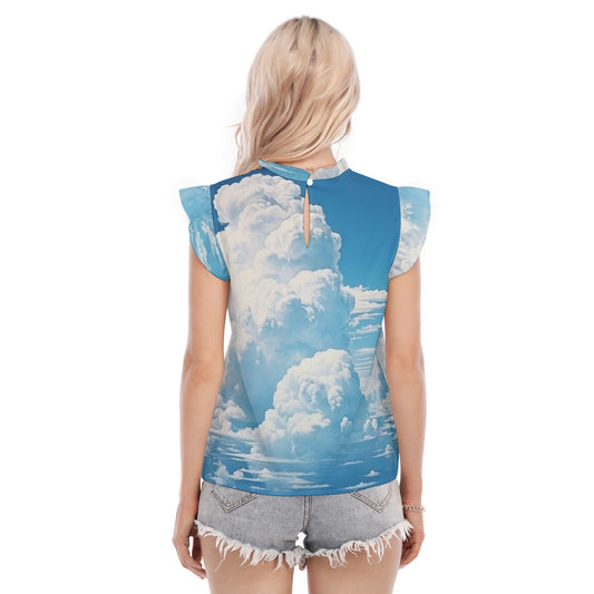 All-Over Print Women's Blouse With Ruffle Collar And Sleeve