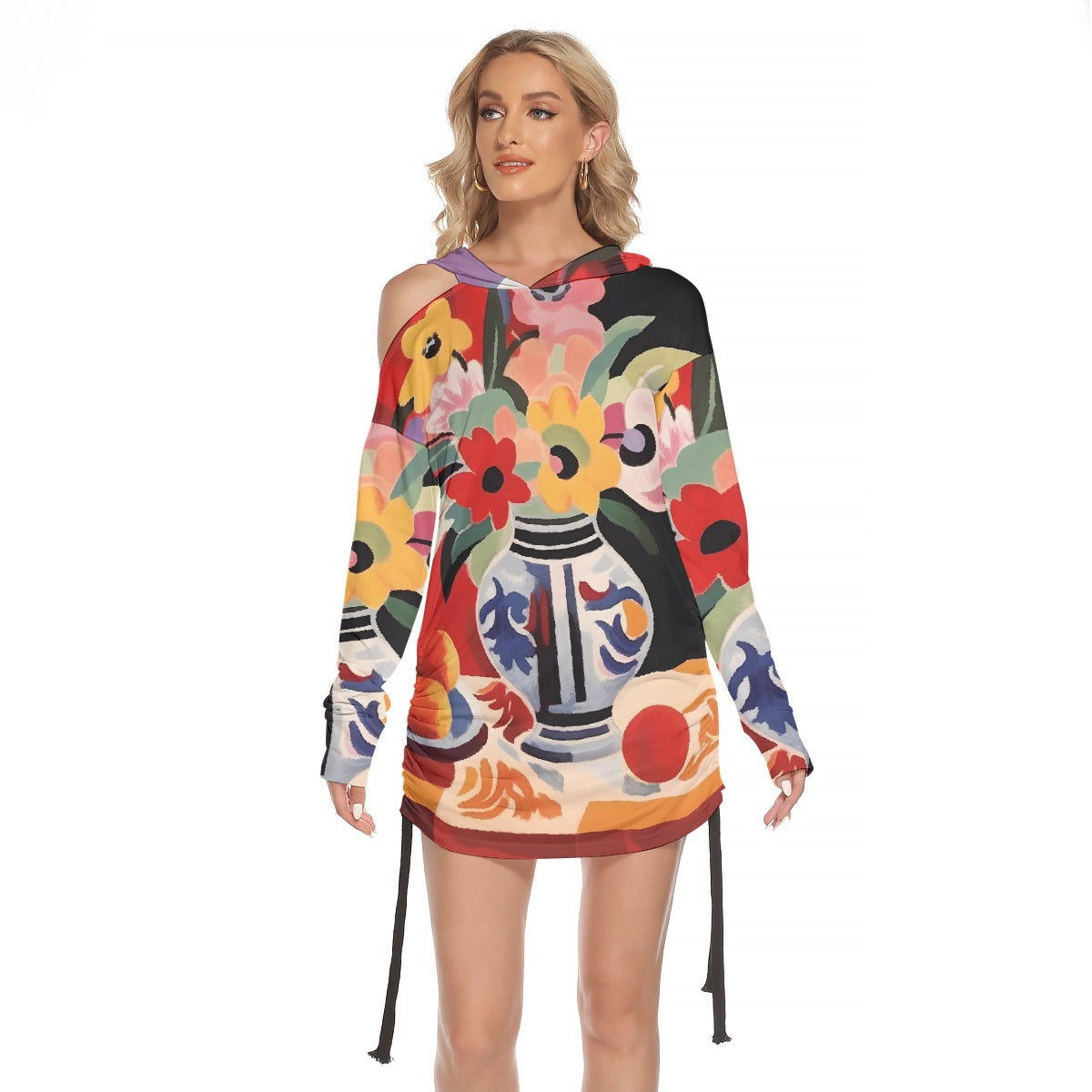 All-Over Print Women's One-shoulder Dress With Waist Shirring