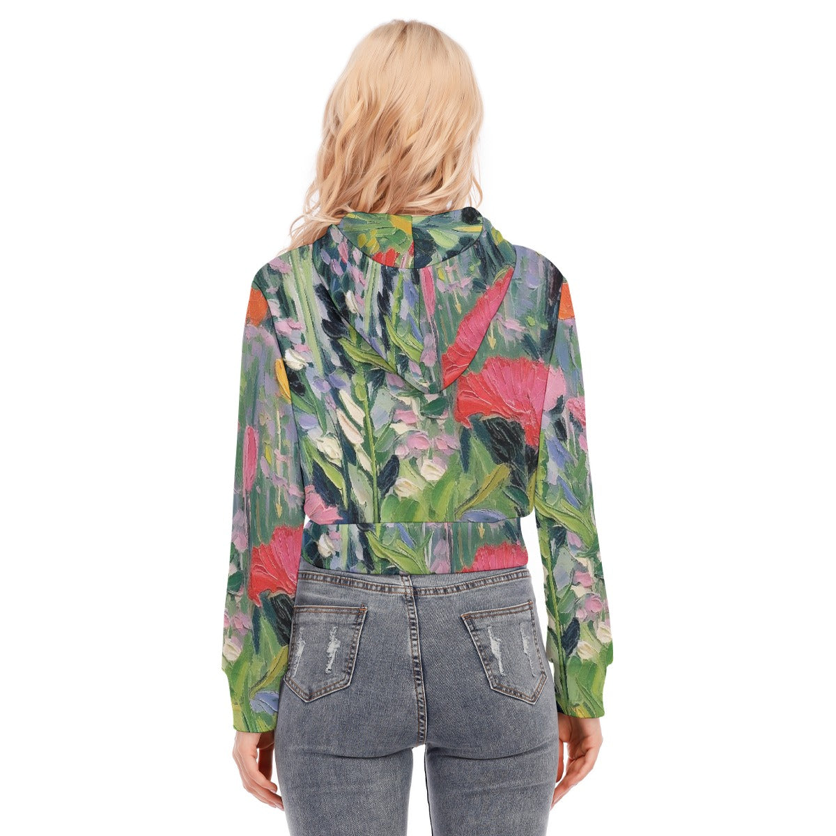 All-Over Print Women's Crop Top Hoodie With Zipper Closure