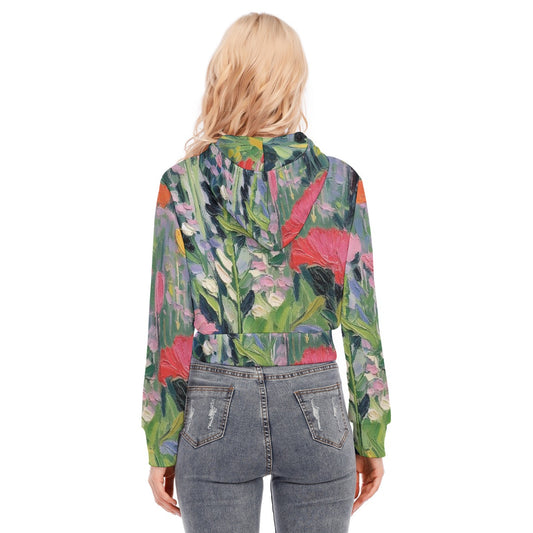 All-Over Print Women's Crop Top Hoodie With Zipper Closure