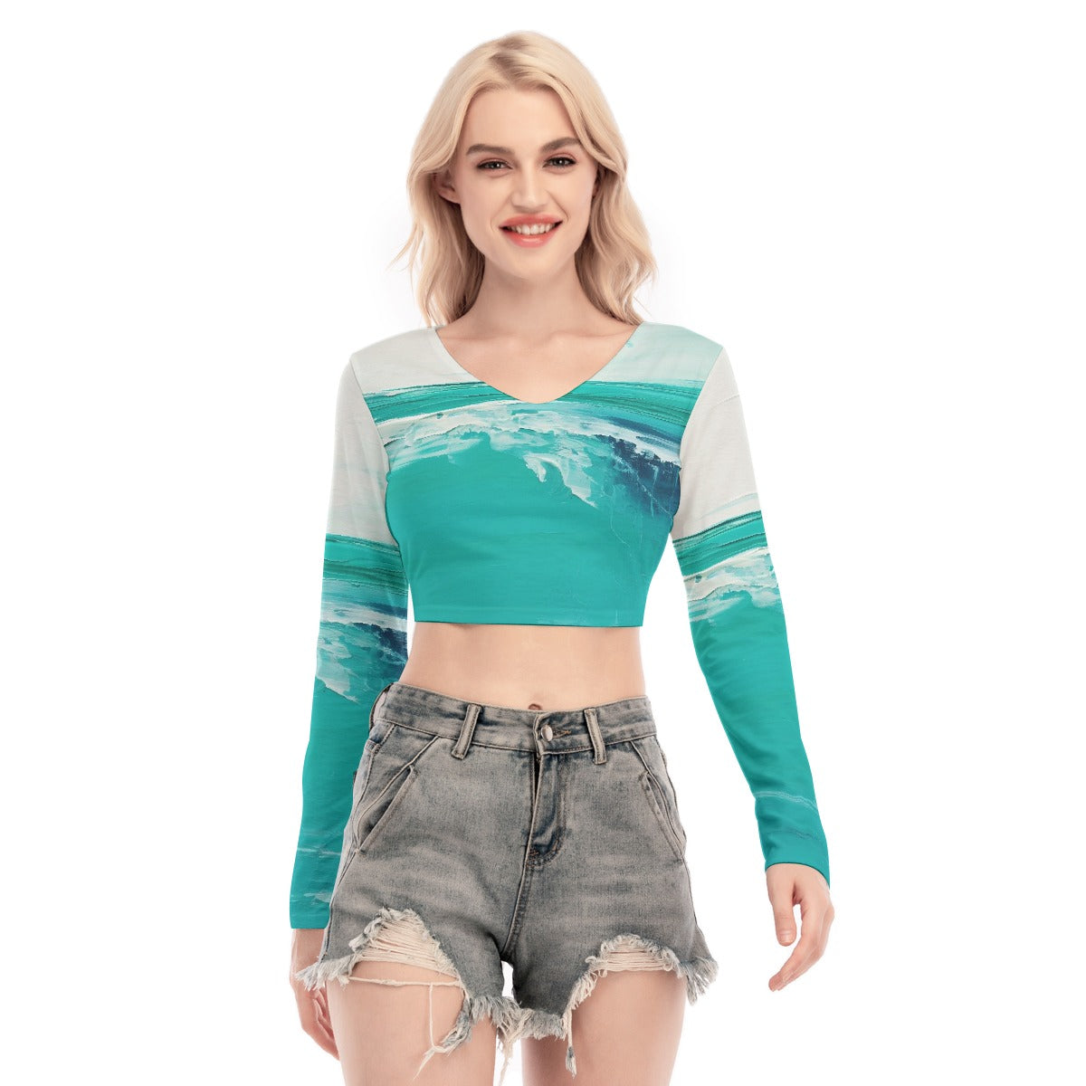 All-Over Print Women's Back Hollow T-shirt With Strap