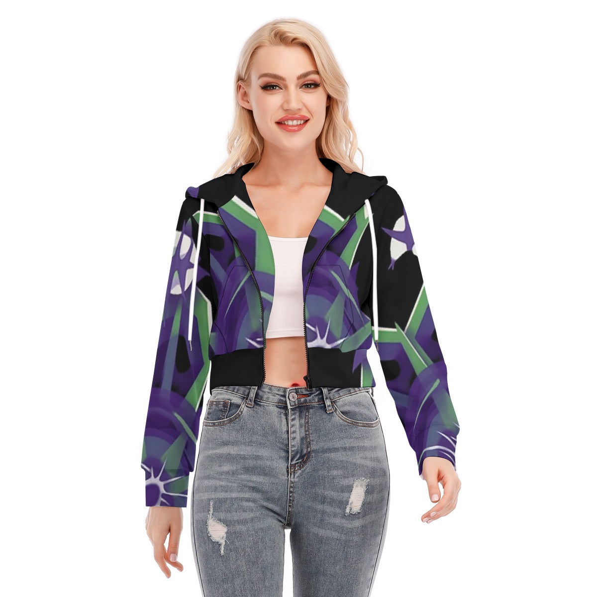All-Over Print Women's Crop Top Hoodie With Zipper Closure