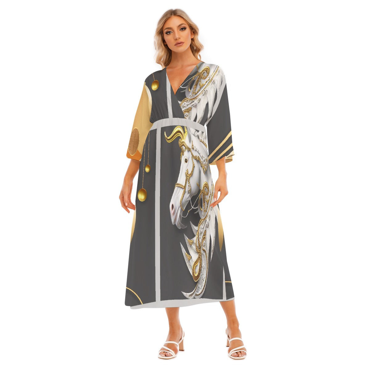 All-Over Print Women's Mid-Sleeve Long Dress