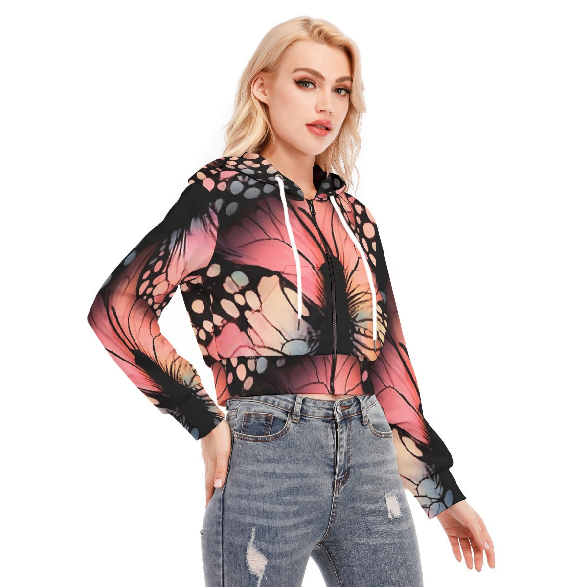 All-Over Print Women's Crop Top Hoodie With Zipper Closure