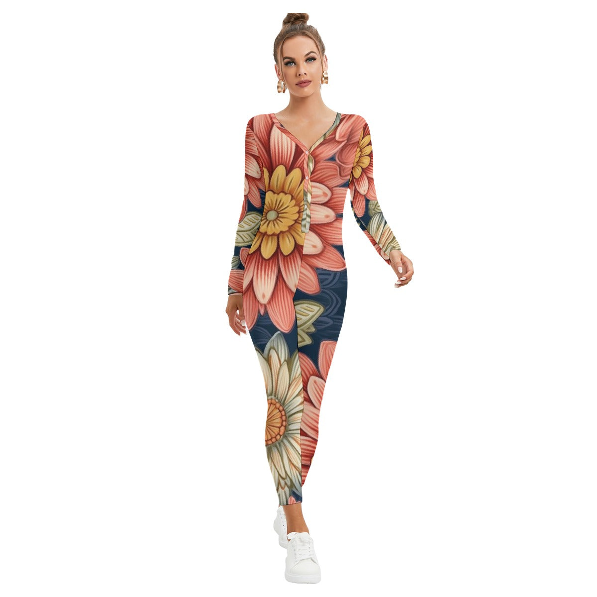 All-Over Print Women's Plunging Neck Jumpsuit
