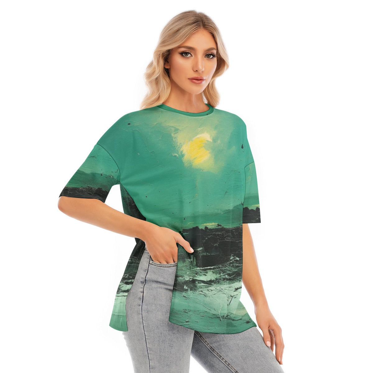 All-Over Print Women's Short Sleeves T-shirt With Hem Split